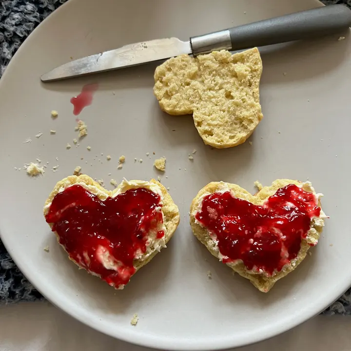 Heart-shaped Valentine’s scones with jam